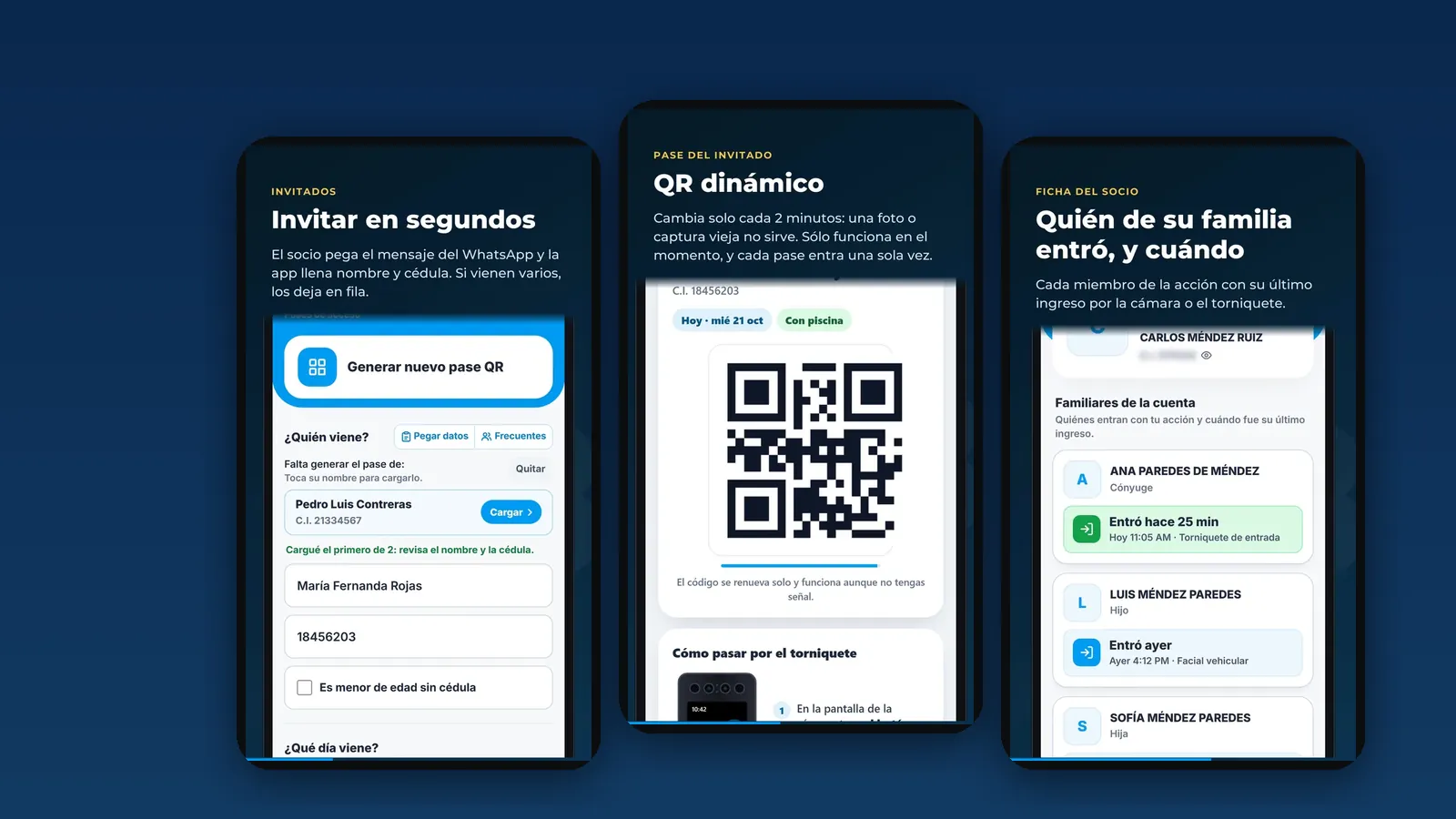 Pantallas de la app del socio