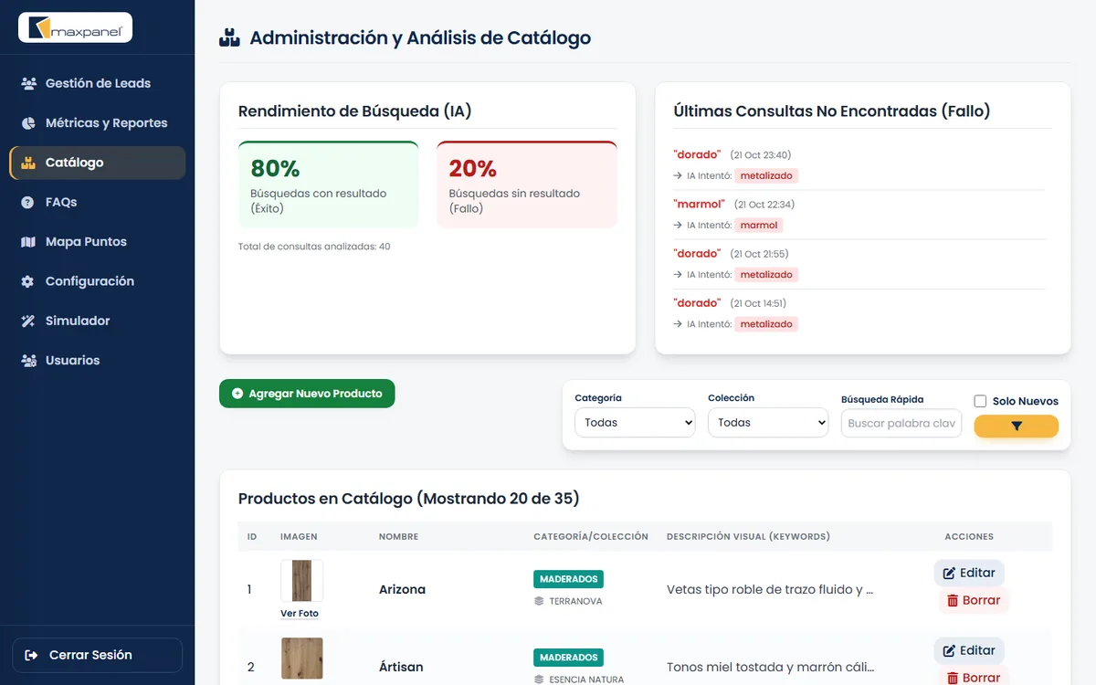Catálogo y búsquedas sin resultado