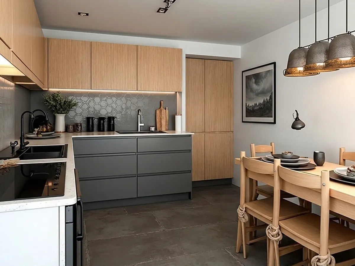 Cocina con altos Niágara Oak y bajos Antracita